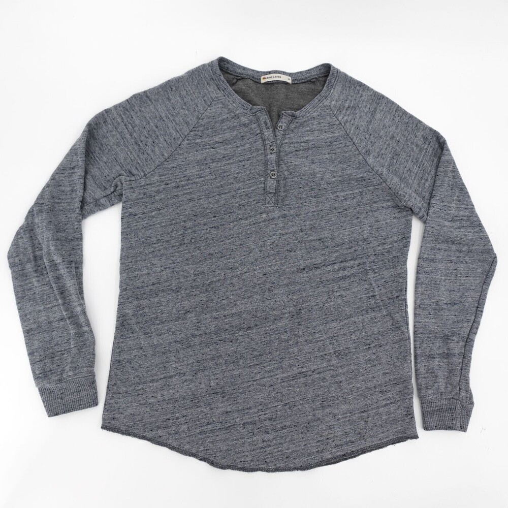 Marine Layer Henley Mens Medium Gray Long Sleeve Heathered Made in USA Soft